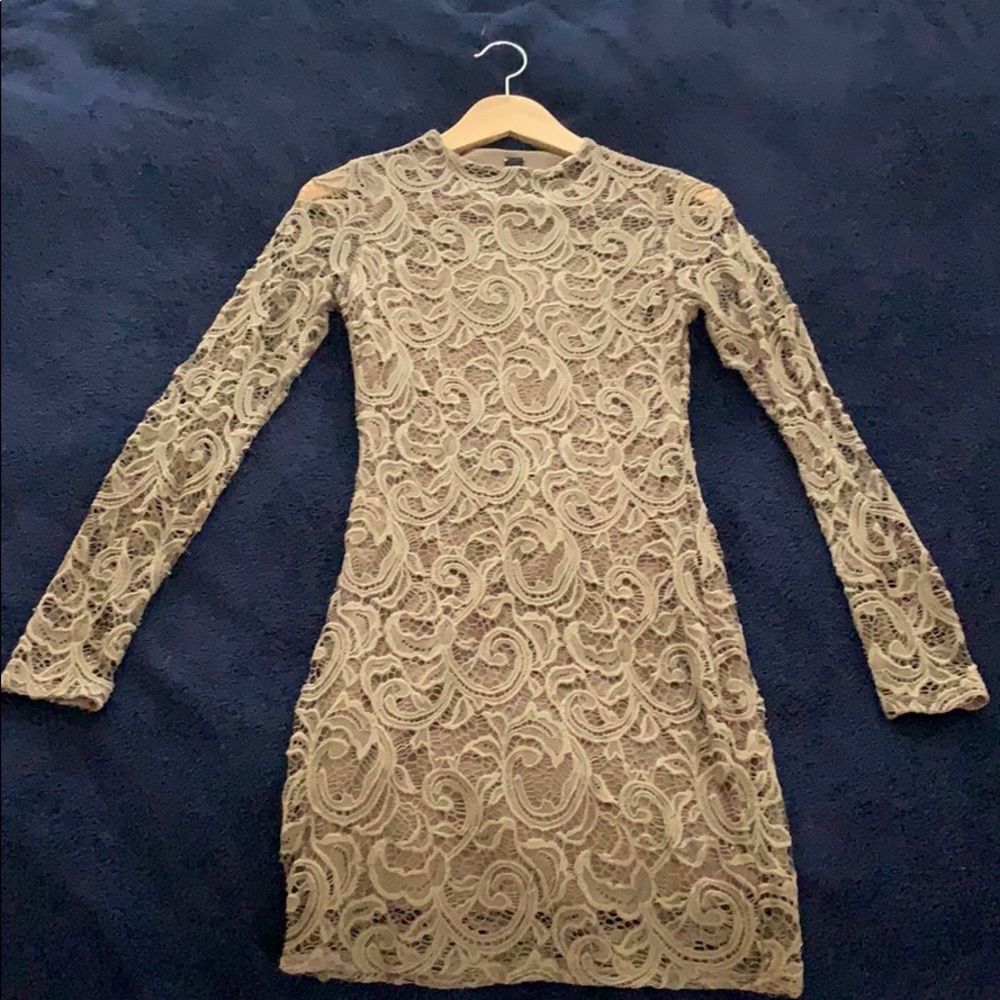 Taupe Lace Long Sleeve Dress